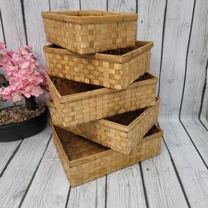Set of 5 Nested Woven Wicker Natural Baskets